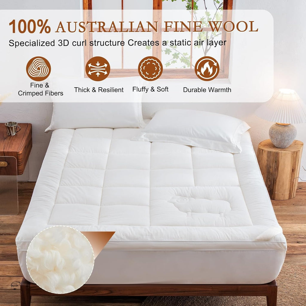 Twin XL White 800 GSM Wool Mattress Topper