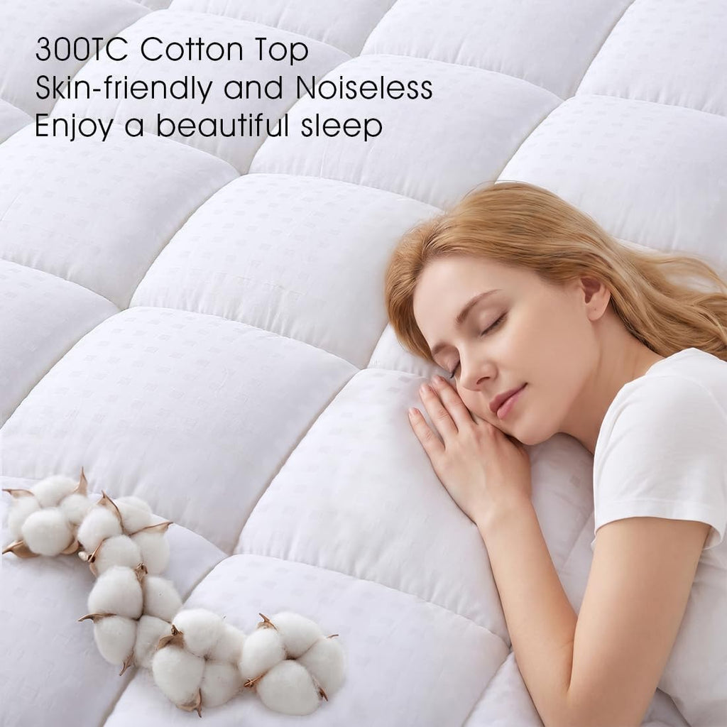 Twin XL White Cotton Pillow Top Mattress Pad