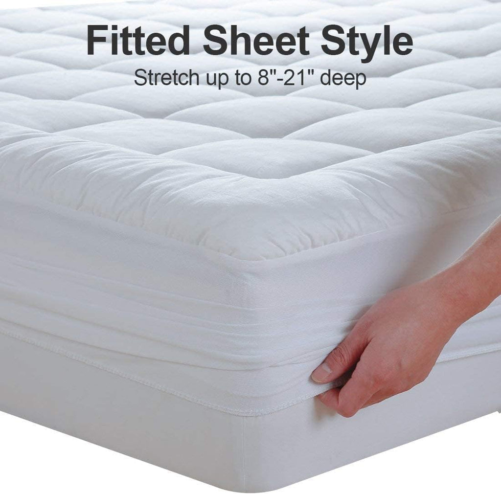 Twin XL White Cotton Pillow Top Mattress Pad