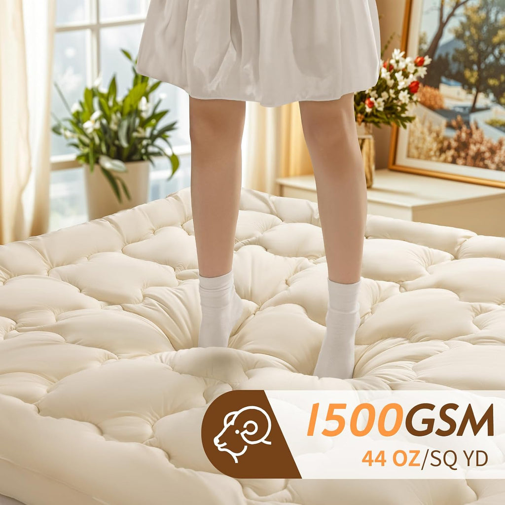 Beige Queen Australian Merino Wool Topper 1500GSM