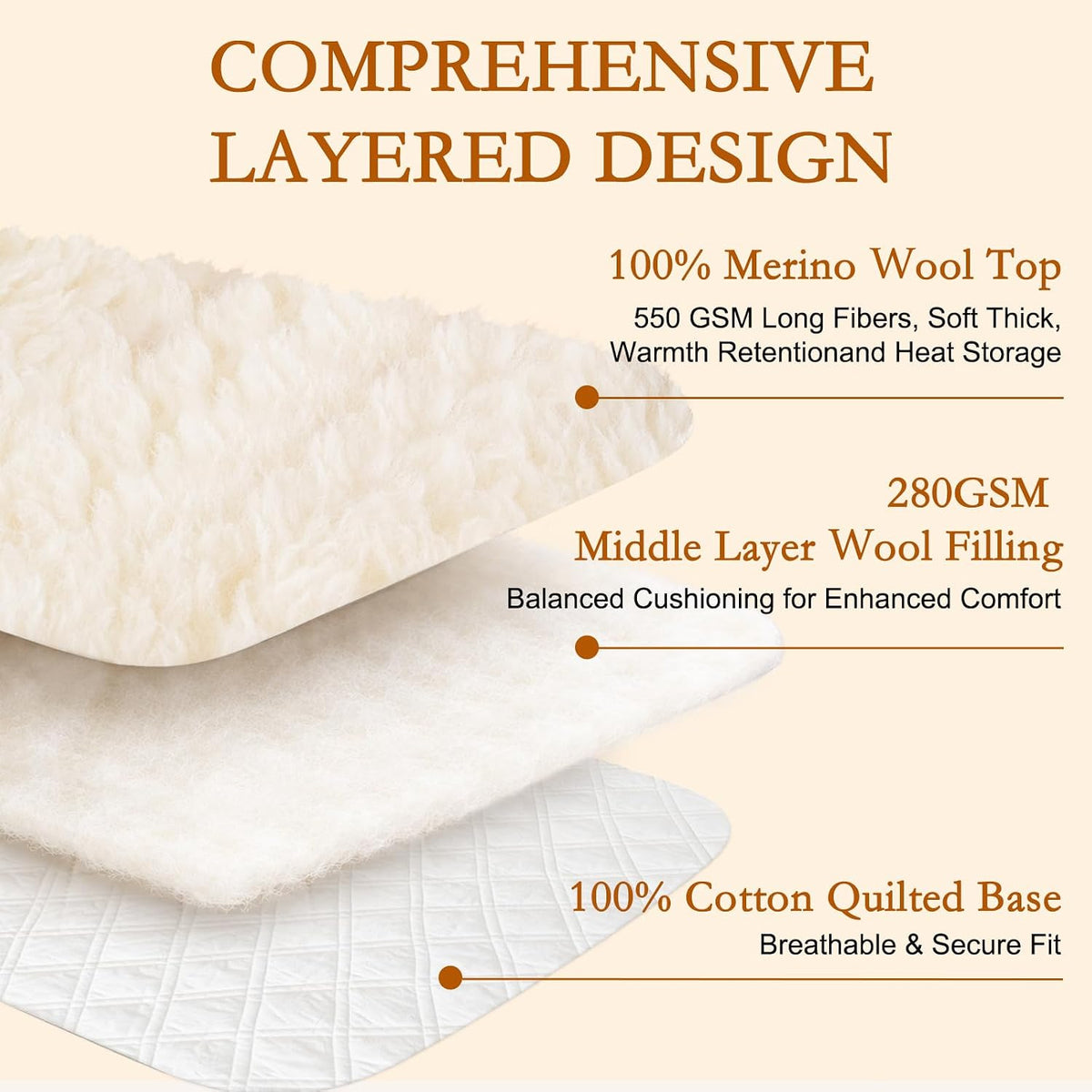 King Merino Wool Mattress Pad 550GSM