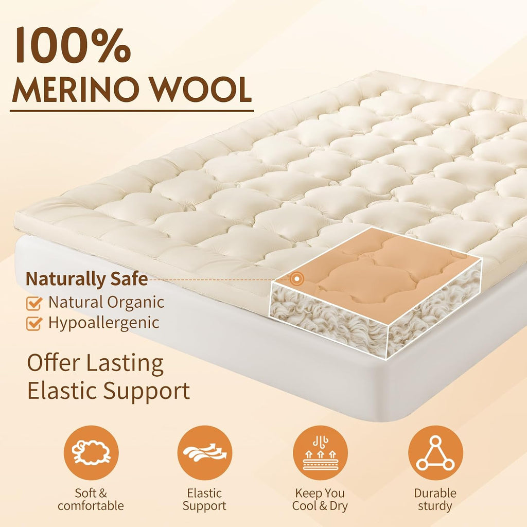 Beige Queen Australian Merino Wool Topper 1500GSM