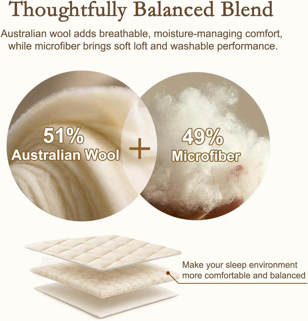 Twin Off‑White Australian Wool Mattress Pad 200GSM
