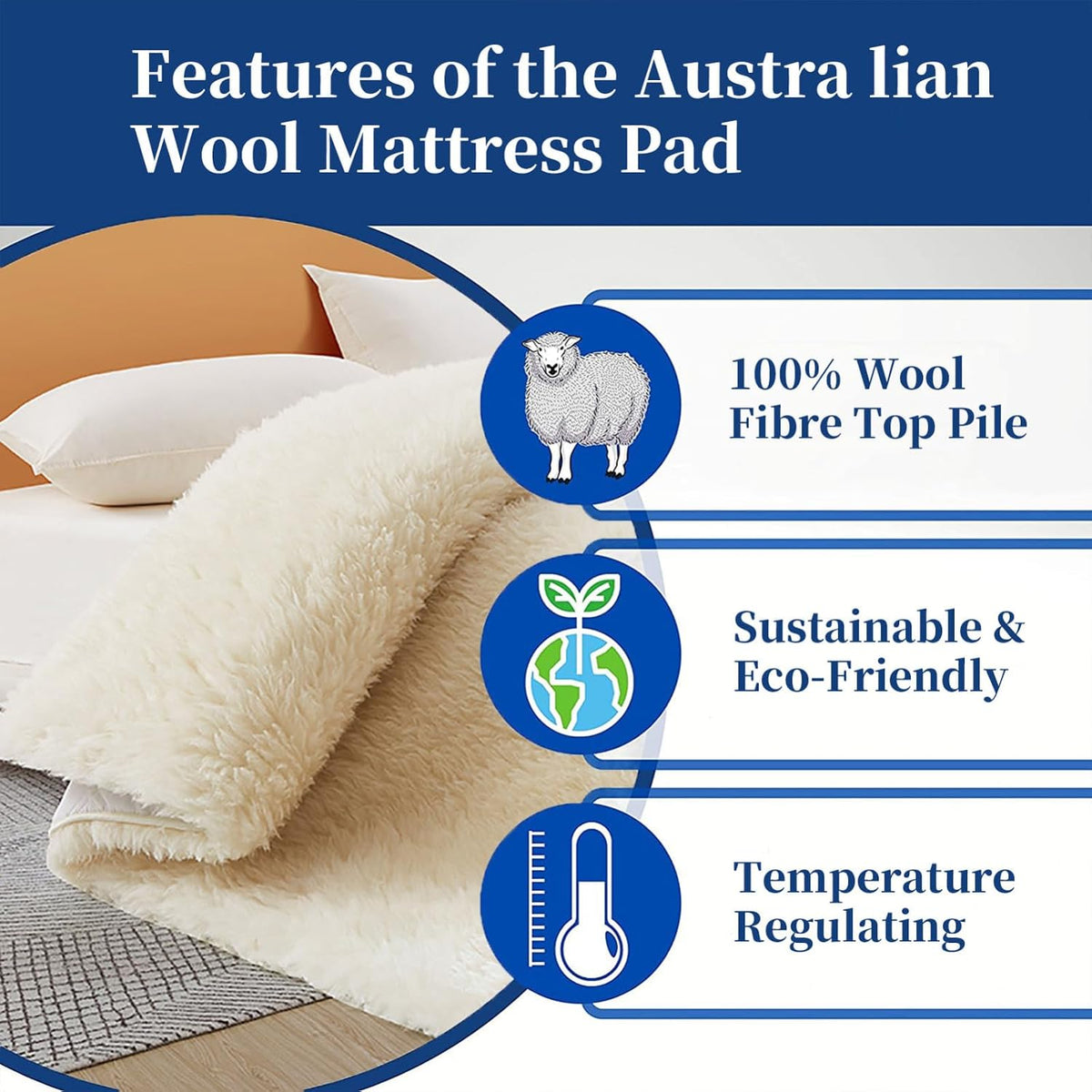 Queen 100% Australian Wool Foldable Topper
