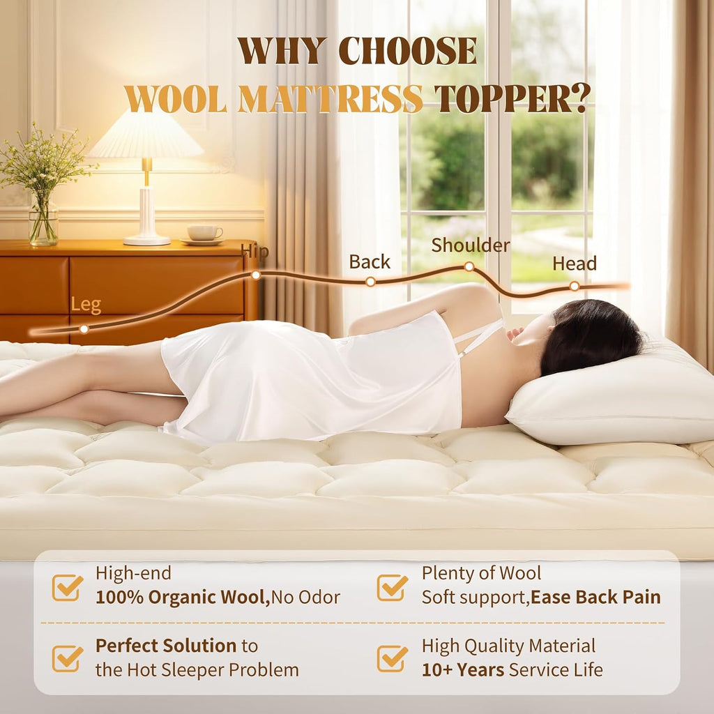 Queen Organic Wool Mattress Topper Deep Pocket