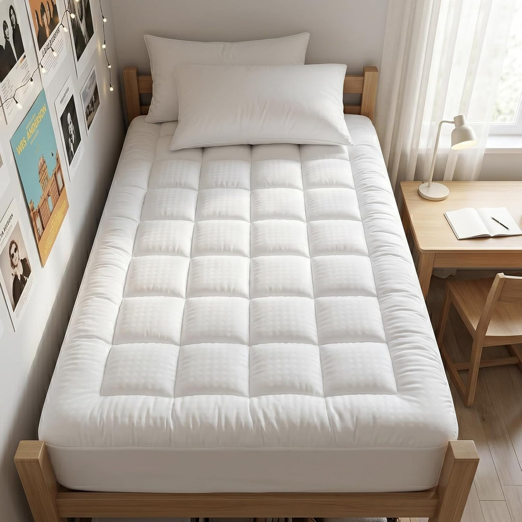 Twin XL White Cotton Pillow Top Mattress Pad