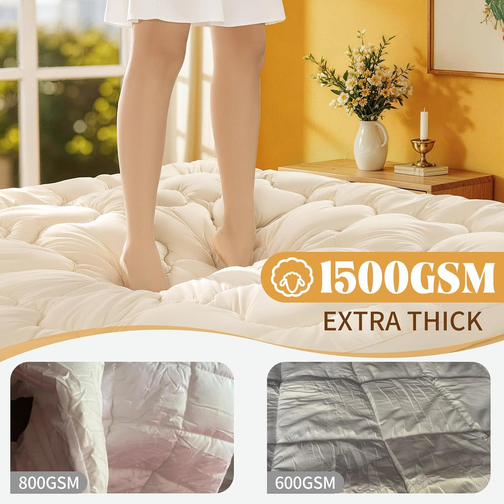 King Organic Wool‑Cotton Mattress Topper Deep Pocket