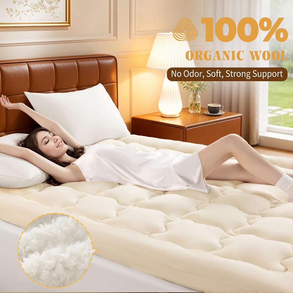 Queen Organic Wool Mattress Topper Deep Pocket