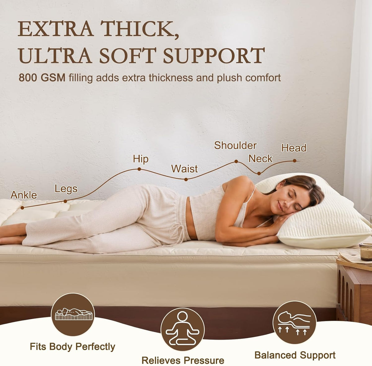 Twin Off‑White Australian Wool Mattress Topper 800GSM