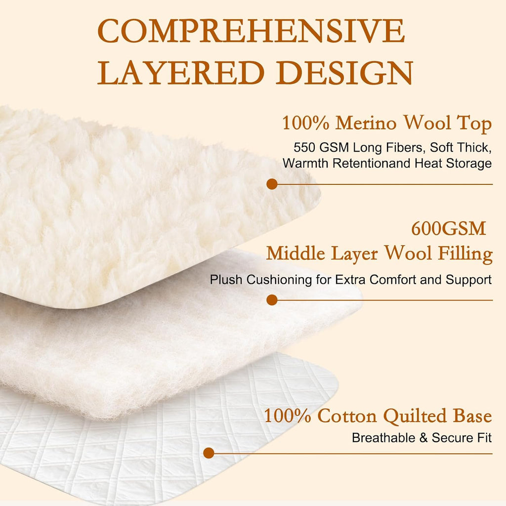 Queen Merino Wool Mattress Topper 550‑600GSM