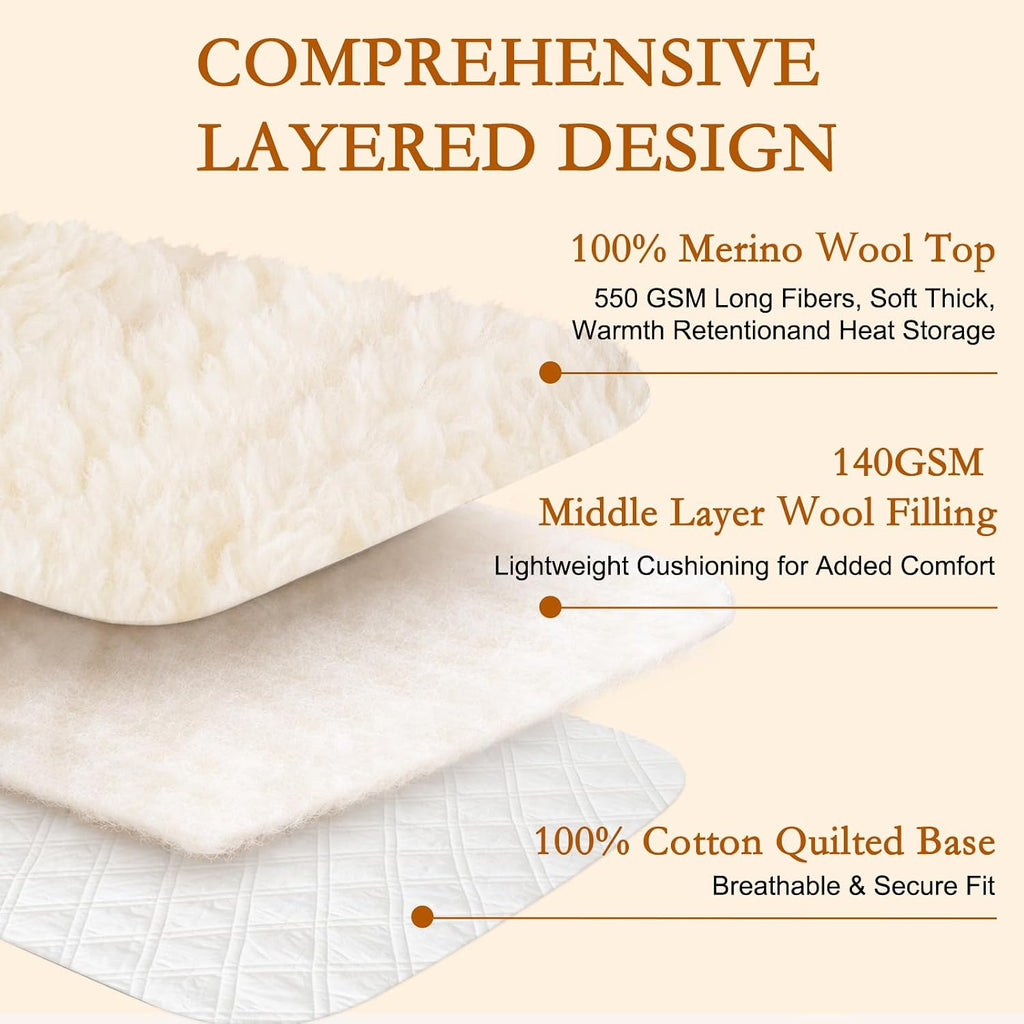 Queen Plush Merino Wool Mattress Pad