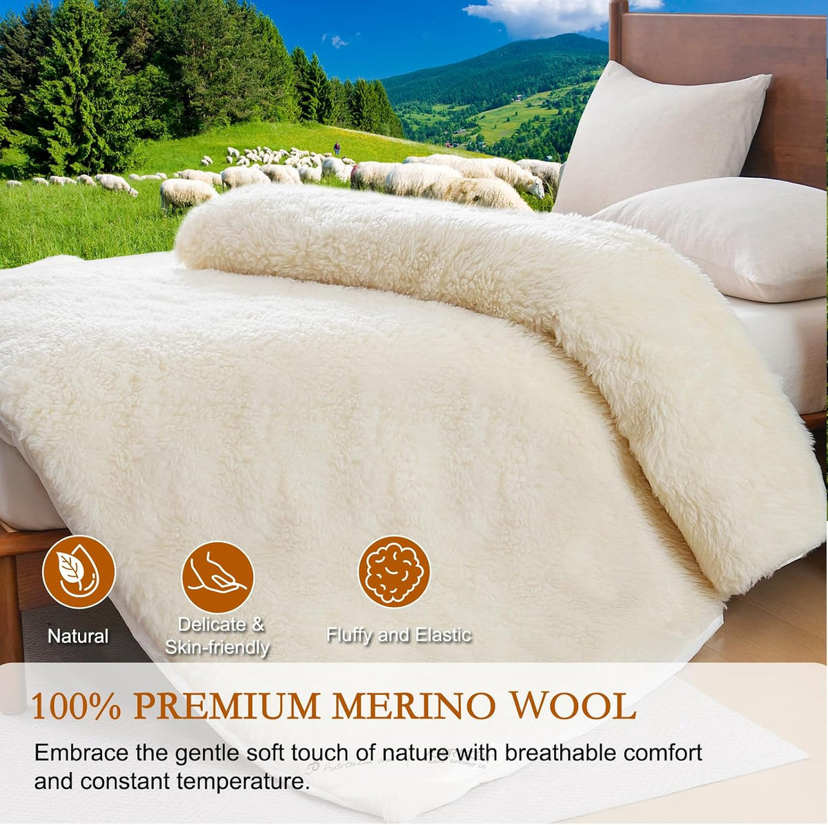Queen Plush Merino Wool Mattress Pad