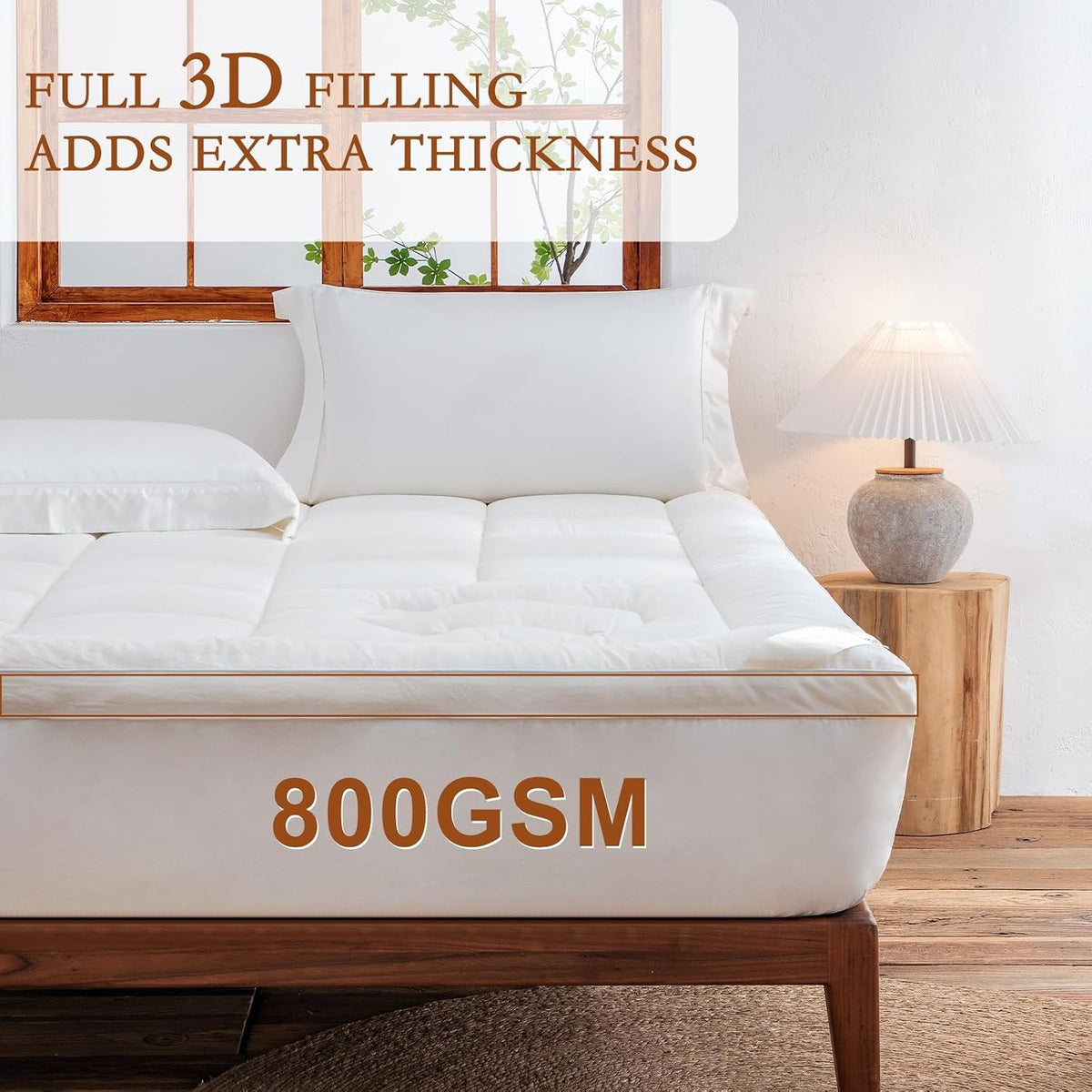 Twin XL White 800 GSM Wool Mattress Topper