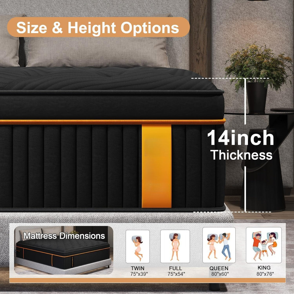 14 Inch Queen Size Medium Firm Hybrid Mattress